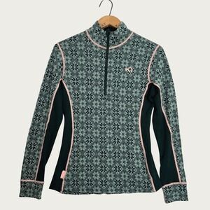Kari Traa Rose Half-Zip 100% Merino Wool Base Layer Top Green Nordic Women Large